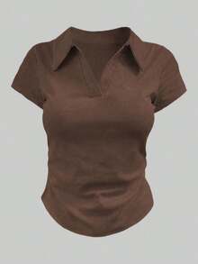 Camiseta casual de mujer con cuello polo, manga corta y estampado de corazones en color contrastante - Blanco 3 - Ver 3