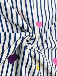 Camiseta de manga corta de cuello redondo con estampado de corazón a rayas, versátil y casual para ir al trabajo - Multicolor 2 - Ver 4