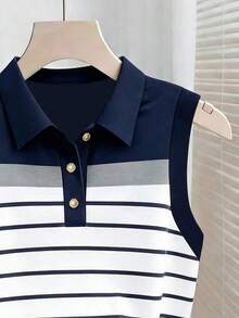 Camiseta de tirantes casual de mujer con estampado de rayas y bordado para el verano - Multicolor 12 - Ver 3