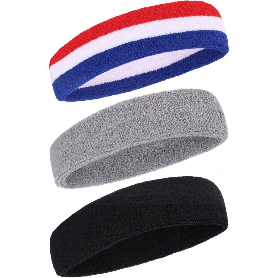Sweatbands Sports Headband For Men And Women Terry Cloth Moisture Wicking Sports Sweatband For Basketball, Running, Working Out, - đen, xám, đỏ trắng xanh - Xem 1