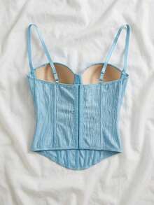 Top corto de punto con textura de ola de vacaciones para mujer, sexy para la playa, citas, festivales de música - Azul - Ver 2