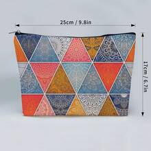 1 túi đựng mỹ phẩm bằng vải lanh họa tiết tam giác Mandala, dung tích lớn, có khóa kéo, dùng khi đi du lịch. - Xem 6