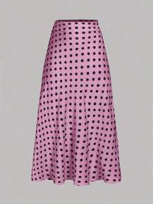 Falda de estilo vacacional elegante y retro con estampado de lunares para mujeres, otoño, invierno - Rosa - Ver 6