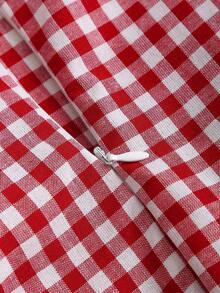 Camisa sin mangas con cuello redondo de estilo universitario retro y a cuadros, con diseño sexy para mujer.Nueva blusa de verano con cordones, ajuste ceñido y delicado estilo femenino y dulce - Rojo - Ver 5