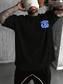 Men's Christian Faith T-Shirt - "Trust In The Lord, Glory In Him" Print On The Back With A Crown And Bible Verse (Psalm 23:1) - Loose-Fitting Casual S - 黑色 - 查看 2