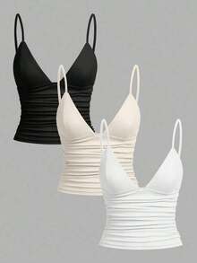 Set de 3 camisetas de mujer con lunares blancos y negros y encaje - Multicolor 6 - Ver 11