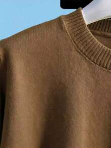 Men's Casual Versatile Solid Color Short Sleeve Knit Top, Suitable For Daily Wear And Commuting - Khaki - View 7
