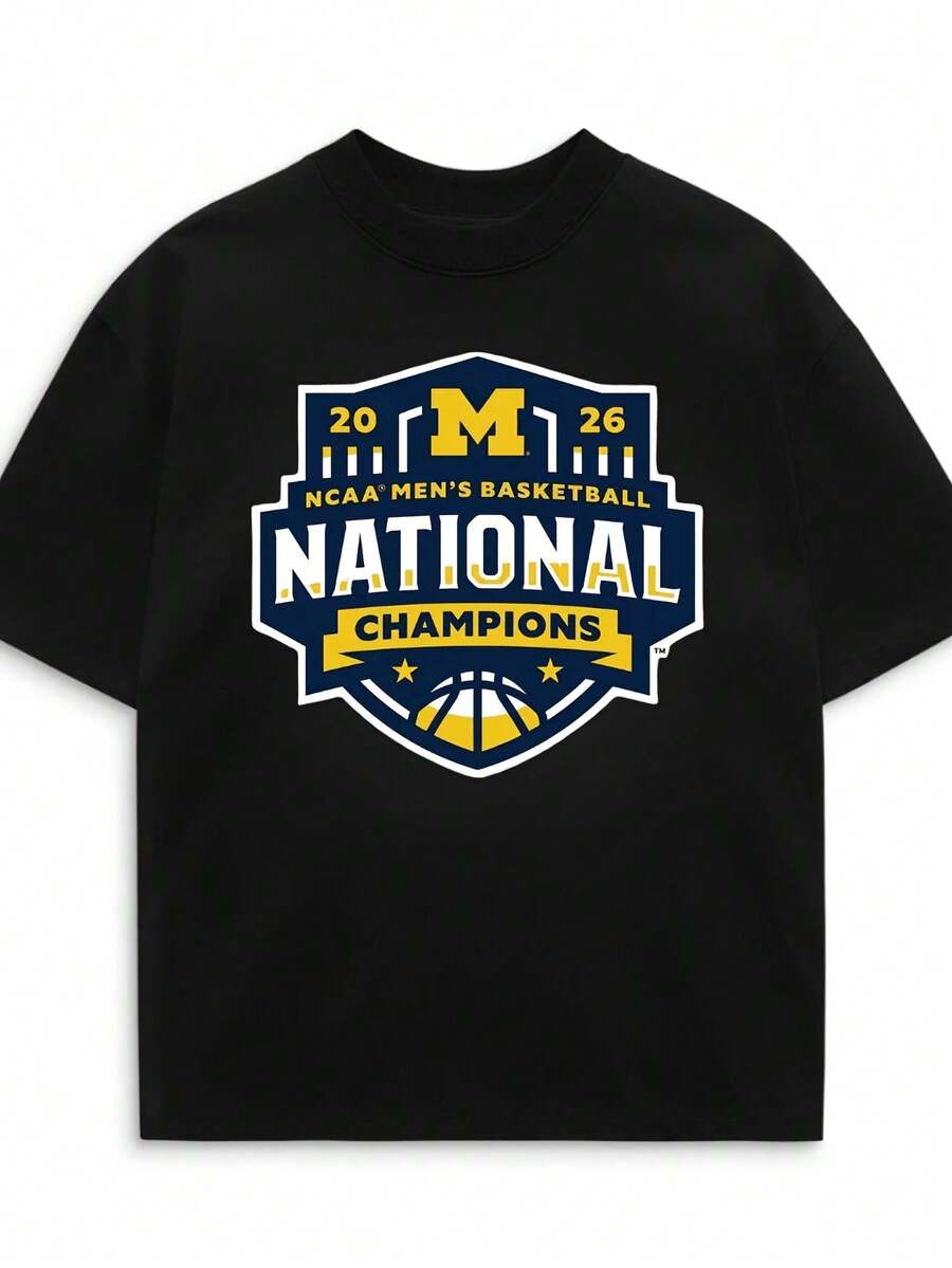 Michigan Wolverines Basketball Natial Champis 2026 Graphic Tee - Black - View 1