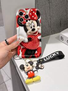 Disney Mickey Mouse Clubhouse Phone Case : 3D Fluffy Pattern Border Protector Phone Soft Phone Case With A Free Cute Mickey Bracelet Chain Lanyard, Mickey, Minnie, Goofy, Donald Duck, Daisy Duck, Pluto, For Apple 17 Promax 17 Pro 16 15 14 13 12 11 Pro Max XS Max X XR Soft Cover Summer Phone Case - trắng - Xem 3