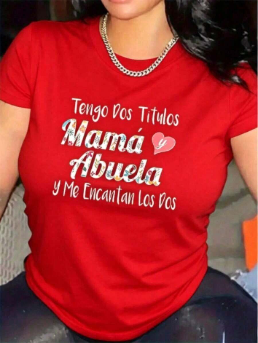 short sleevesCamiseta de manga corta para mujer, estilo español, con la frase "Te amo, mamá y abuela para siempre" - blusa blanca, estampada con las palabras - Regalo para el Día de la Madre, cumpleaños - Camiseta suave de cuello redondo, adecuada para uso diario casual y ocasiones especiales, regalo sentimental, estampado moderno, tela transpirable, camiseta de manga corta, estilo de la comunidad latina. Ideal como regalo.blusas>elegante .playera de mujerLeisure - Rojo - Ver 1