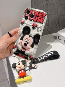 Disney Mickey Mouse Clubhouse Phone Case : 3D Fluffy Pattern Border Protector Phone Soft Phone Case With A Free Cute Mickey Bracelet Chain Lanyard, Mickey, Minnie, Goofy, Donald Duck, Daisy Duck, Pluto, For Apple 17 Promax 17 Pro 16 15 14 13 12 11 Pro Max XS Max X XR Soft Cover Summer Phone Case - trắng - Xem 4
