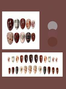 24pcs Red Plaid, Bow, Star Almond Shape Nail Art Stickers - Multicolor - View 2