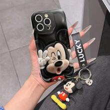 Disney Mickey Mouse Clubhouse Phone Case : 3D Fluffy Pattern Border Protector Phone Soft Phone Case With A Free Cute Mickey Bracelet Chain Lanyard, Mickey, Minnie, Goofy, Donald Duck, Daisy Duck, Pluto, For Apple 17 Promax 17 Pro 16 15 14 13 12 11 Pro Max XS Max X XR Soft Cover Summer Phone Case - White - View 1