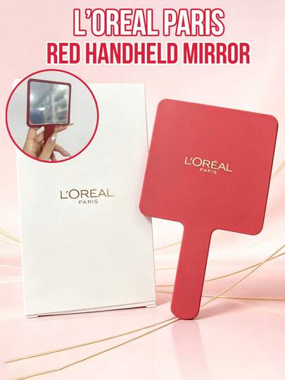 L’Oreal Paris L'Oreal Paris Red Handheld Mirror, Glass Surface, Matte Plastic Frame, Square Shape, Clear Reflection Without Distortion, Comfortable Grip, Non-Slip Handle, Portable Size, Lightweight And Durable, Anti-Drop And Scratch, Easy To Clean, Daily Makeup And Skincare, Travel Friendly, Beauty Essential, Gift For Makeup Enthusiasts