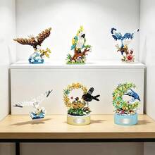 四合一鸟类积木套装 - 鹦鹉、老鹰,创意拼装装饰,玩具礼品,鸟类主题积木,桌面装饰拼装模型,创意鸟类积木套装,花卉场景装饰,拼装玩具 - 彩色 - 查看 4