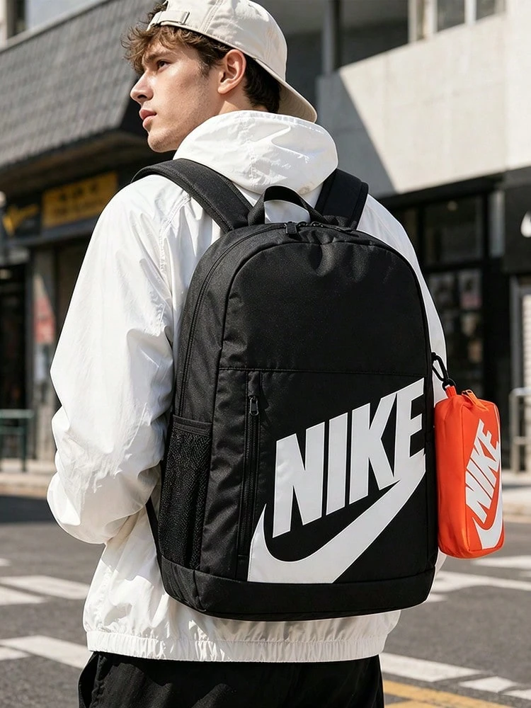 Nike Y NK ELMNTL BKPK SHOEBOX Backpack, Large Capacity Commuter Bag For Students - Black/White/Orange - View 1