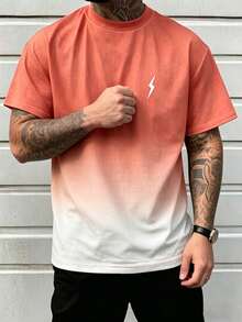 Men's Gradient Lightning Print Short Sleeve T-Shirt, Fashion For Summer - Orange - View 4
