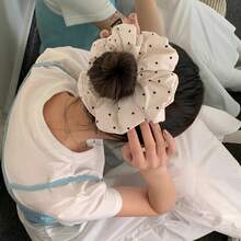 愛心印花毛絨髮圈，高彈性不傷髮髮帶，百搭清新女性馬尾髮飾橡皮筋 - 彩色 - 查看 4