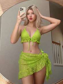 Swim Mod Set de 3 piezas de ropa de baño de verano para mujer - Verde lima - Ver 1