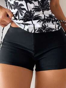 Bikini Estilo Chaleco Estampado Con Palmeras Para Mujer, Para Carnaval - Negro - Ver 3