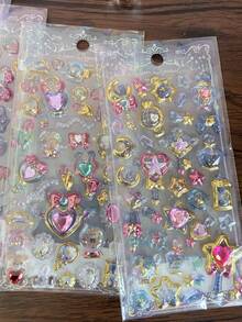 可愛魔法少女水晶環氧樹脂貼紙，3D寶石心形月亮魔杖貼紙，適用於日記本、計畫本、DIY裝飾，日系甜美風裝飾貼紙 - 顏色 - 查看 2
