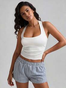 Camiseta de tirantes informal y versátil de unicolor para mujer - Blanco 4 - Ver 5