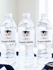 1/10/20/30个装，2026届毕业定制水瓶标签，个性化姓名贴纸，毕业派对礼品、毕业典礼装饰用不干胶标签，优雅花卉毕业帽设计，毕业派对用品 - 彩色 - 查看 2