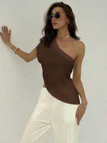 Blusa de unicolor casual y versátil para uso diario de mujer - Marrón - Ver 5