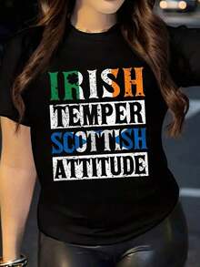 Summer T-Shirts: "Irish Temper Scottish Attitude" T-Shirt For St. Patrick's Day, Celtic Heritage Costume, Fun And Eye-Catching Tee. It's A Perfect Gift For Friends And Family On Any Holiday Or Special Occasion. 220g Summer Wear. - 黑色 - 查看 2