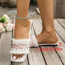 Sandal đế bằng lưới ren thêu màu trắng thời trang mới dành cho nữ, thích hợp cho ở nhà, hẹn hò, đám cưới, kỳ nghỉ, hoạt động ngoài trời, đi biển. - trắng - Xem 8
