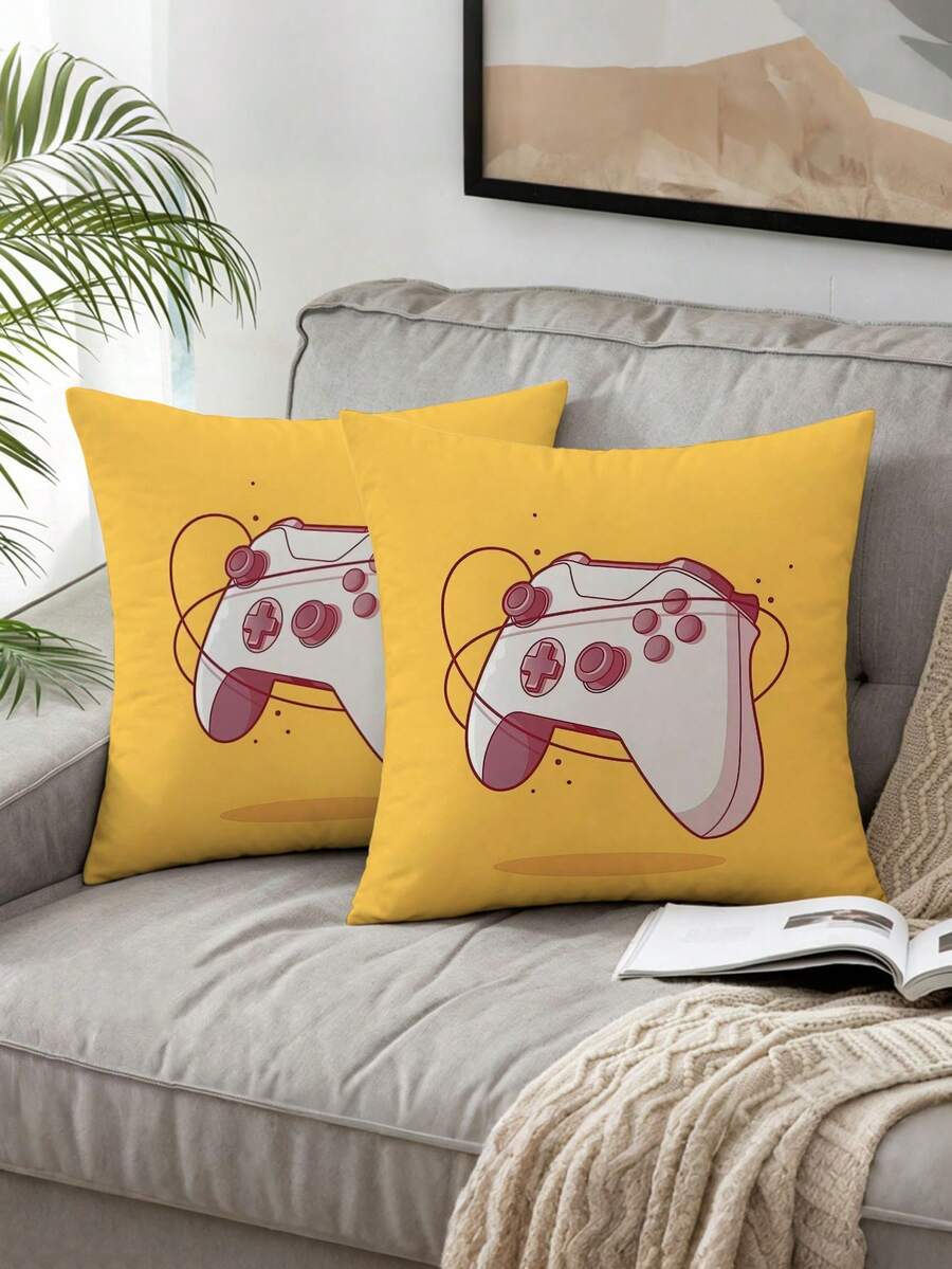 2pcs Retro Gaming Console Pattern Velvet Soft Decorative Pillow Covers, Digital Printing, Home Decor Cushion Covers For Sofa, Living Room, Bedroom, Without Pillow Insert - Multicolor - View 1
