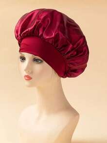 1 pièce Bonnet de nuit en soie, Bonnet de nuit en satin, Bonnet de nuit en soie à bande élastique douce, Bandeau en soie pour cheveux bouclés, Bonnet de nuit en satin de couleur unie, Design à bande élastique large, Bonnet de soin capillaire confortable et respirant, Essentiel pour la rentrée scolaire - Multicolore - Voir 19