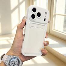 1pc White Compatible With IPhone Phone Case, Compatible With Apple Phones, Men's Color-Block Integrated Card Slot Silicone Phone Case, With Tactile Buttons, Cube Pattern, Compatible With Samsung A27/A57/A37/A56/A54/A14/A33/A02S/A34/S26Ultra/S26Plus/S26/S26Edge/S25Ultra And Apple 18pro/18promax/18/17E/17 Pro/17 Pro Max/Apple Air/17/16 Pro/16 Pro Max/16 Plus/16/16E/15 - White - View 4