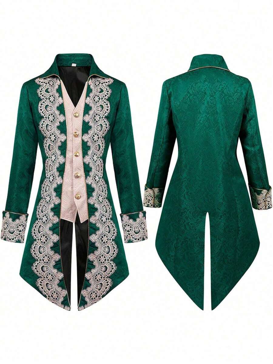 Men's Steampunk Medieval Jacket Gothic Victorian Era Costume Uniform For Men Cosplay - Green Lace Tuxedo - View 1
