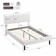 Upholstered Bed, Iron Legs, Slatted Base, Simple Design, 140 X 190 Cm, Mattress Not Included, Sherpa Fabric, Beige Color. - Beige - View 5