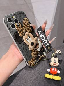 Disney Mickey Mouse Clubhouse Phone Case : 3D Fluffy Pattern Border Protector Phone Soft Phone Case With A Free Cute Mickey Bracelet Chain Lanyard, Mickey, Minnie, Goofy, Donald Duck, Daisy Duck, Pluto, For Apple 17 Promax 17 Pro 16 15 14 13 12 11 Pro Max XS Max X XR Soft Cover Summer Phone Case - White - View 6