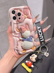 Disney Mickey Mouse Clubhouse Phone Case : 3D Fluffy Pattern Border Protector Phone Soft Phone Case With A Free Cute Mickey Bracelet Chain Lanyard, Mickey, Minnie, Goofy, Donald Duck, Daisy Duck, Pluto, For Apple 17 Promax 17 Pro 16 15 14 13 12 11 Pro Max XS Max X XR Soft Cover Summer Phone Case - trắng - Xem 5