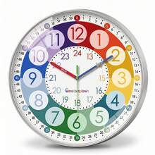 Colorful Children's Learning Number Clock, 8-12 Inch Round Silent Quartz Clock, AA Battery Powered - Suitable For Bedroom, Kids Room, Living Room, Classroom Decor And Gift (Batteries Not Included) Home Decor - Multicolor - View 2