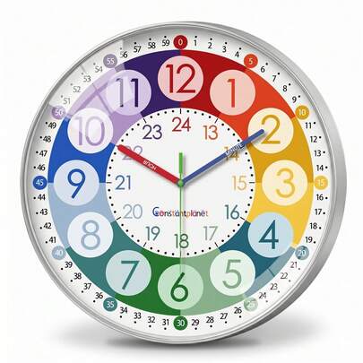 Colorful Children's Learning Number Clock, 8-12 Inch Round Silent Quartz Clock, AA Battery Powered - Suitable For Bedroom, Kids Room, Living Room, Classroom Decor And Gift (Batteries Not Included) Home Decor