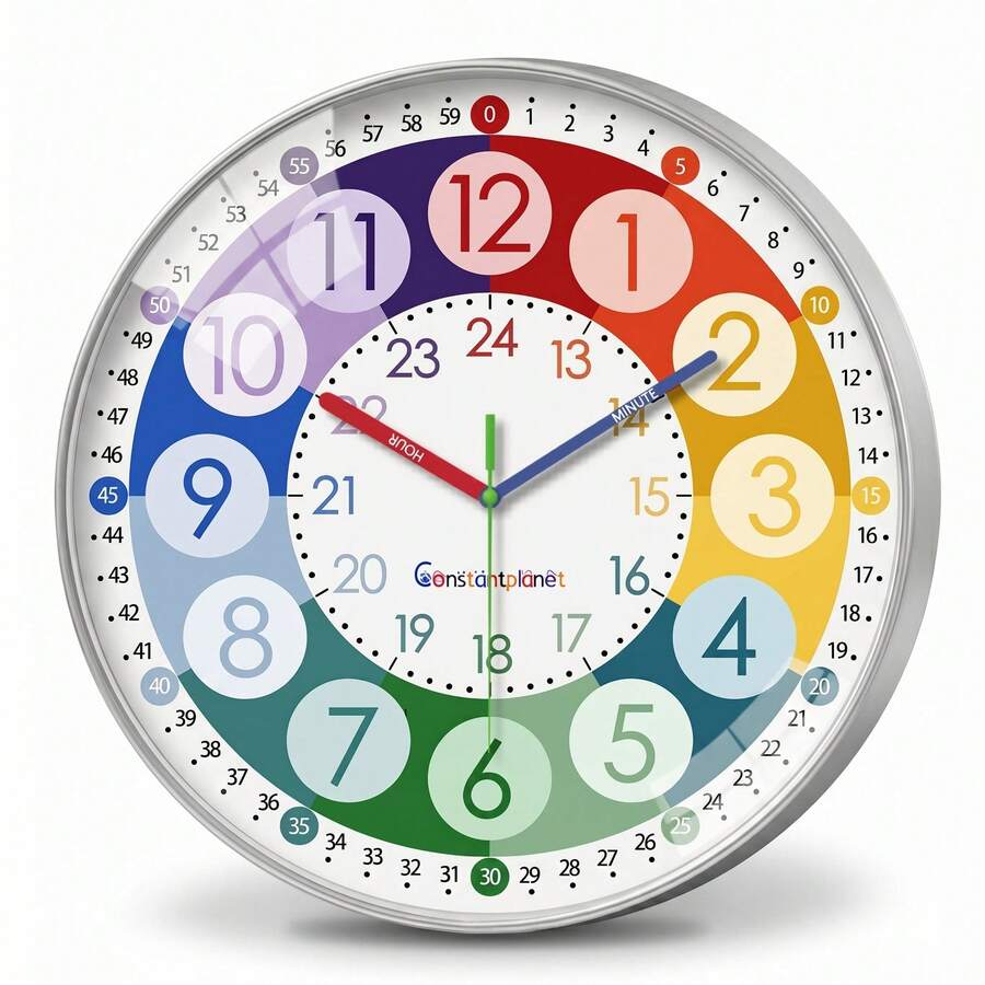 Colorful Children's Learning Number Clock, 8-12 Inch Round Silent Quartz Clock, AA Battery Powered - Suitable For Bedroom, Kids Room, Living Room, Classroom Decor And Gift (Batteries Not Included) Home Decor