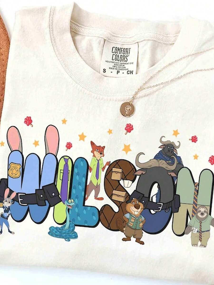 PerS1onalizado Z1ootopia 2 C1Aracteres S1Hirt, Judy Hopps Nick Wilde Gary De'Snake T1EE, Zootropolis, tierra Familia TR1ip, Z1ootopia 2 C1umpleaos.