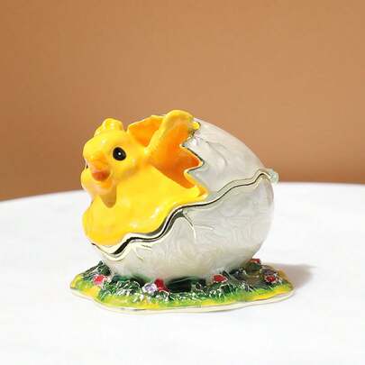 SUSUZUKU 1pc Luxury Rhinestone Enamel Chicken Shaped Jewelry Box, European Style Jewelry Box, Birthday Gift, Exquisite Home Decor, Alloy Wealth Decoration, Enamel Craftsmanship, Housewarming Decor, Store Display