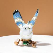 SUSUZUKU 1pc Creative Gift Metal Enamel Crafted Bird Jewelry Box, Unique Birthday/Valentine's Day Gift, Blue Bird Jewelry Box, Metal Enamel Creative Ring Necklace Earring Storage Box, Magpie Decorative Box - Little Flying Bird - View 4