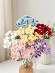 Multi-Color Handmade Crochet Eternal Flowers, Single Bunch With Multiple Mini Flowers, Artificial Woven Flower Bouquet, Best Gift For Christmas, Birthday, Wedding, Graduation, Teacher's Day. Suitable For Restaurant, Room, Bedroom And Other Home Decor, Holiday Gifts And Party Decorations, Valentine's Day Home DIY Floral Arrangement Decoration. - Multicolor - View 2