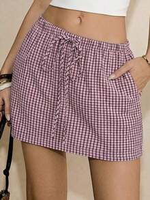 Pantalones Culotte Casuales Holgados para Mujer con Cordón Ajustable en la Cintura y Bolsillos a Rayas - Rosa - Ver 6