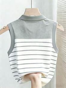 Camiseta de tirantes casual y versátil con cuello polo a rayas para mujer - Multicolor 16 - Ver 2