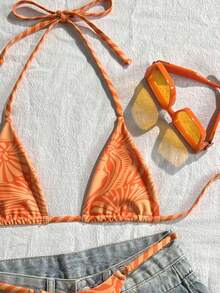 Conjunto de bikini de rayas coloridas y sexy para primavera/verano 2026, traje de baño de estilo minimalista de tres puntos para mujeres jóvenes - Multicolor 11 - Ver 3