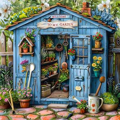 1pc [30*30cm/11.8*11.8in][40*40cm/15.7*15.7in]5D Acrylic Diamond Painting Kit, Potted House Pattern, Suitable For Adult Beginners DIY Mosaic Diamond Art, Full Drill Handmade DIY Diamond Painting, Applicable For Living Room, Bedroom, Office Wall Decor Painting, Surprise Art Home Decor Gift For Family And Friends