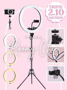 ROOMY CHIC Aro De Luz Led 26 Cm Cámara De Luz De Anillo Led De 10 Pulgadas Gran Luz De Anillo Con Tripie 2.10 Metros De Alto Portátil Para Estudio De Video De Maquillaje Para Fotos Profesionales Selfie Aro Para Selfies Lámpara Aro Para Celular Aro De Luz Led 10 Pulgadas 3 Tonos Luz Blanca, Luz Cálida Y Luz Natural Intensidad de Luz Regulable Rotación 360º Inclinación 180º Con Soporte Universal Para Celular Móviles & Accesorios Fotografía y accesorios para teléfonos móviles Flashes Externos para Móviles y Luces para Selfies - ARO 10 PULGADAS - Ver 1