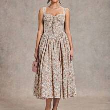 Elegante vestido sin mangas con estampado floral para mujer, adecuado para citas, vacaciones, fiestas de té, discotecas y reuniones, día de San Valentín, trajes de San Valentín para mujeres - Rojo - Ver 4